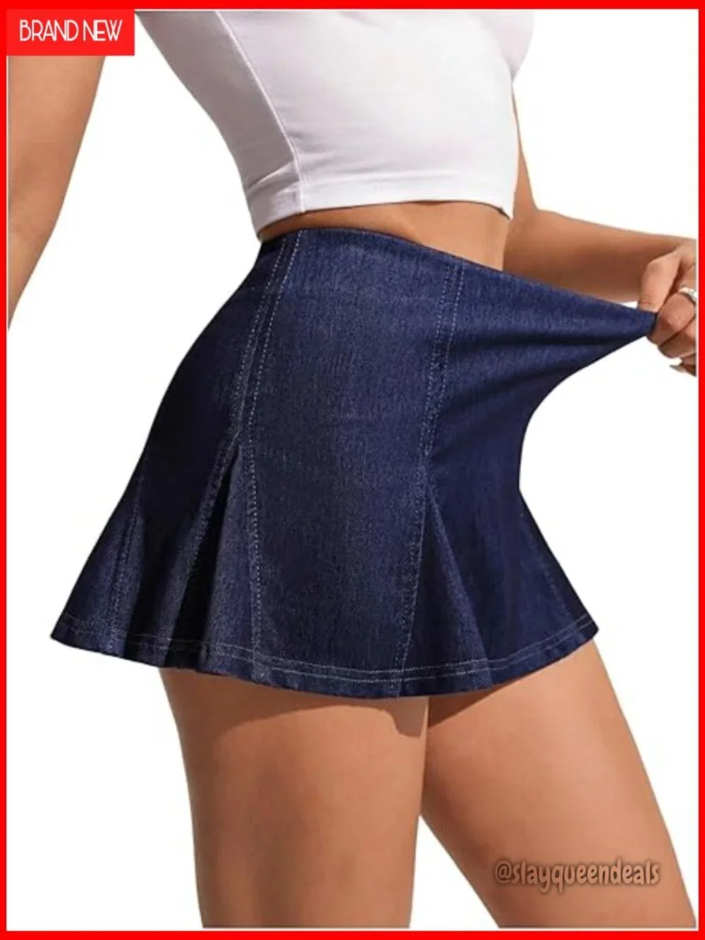 High Waist Pleated Denim Mini Skirt A-Line Casual Y2K Style